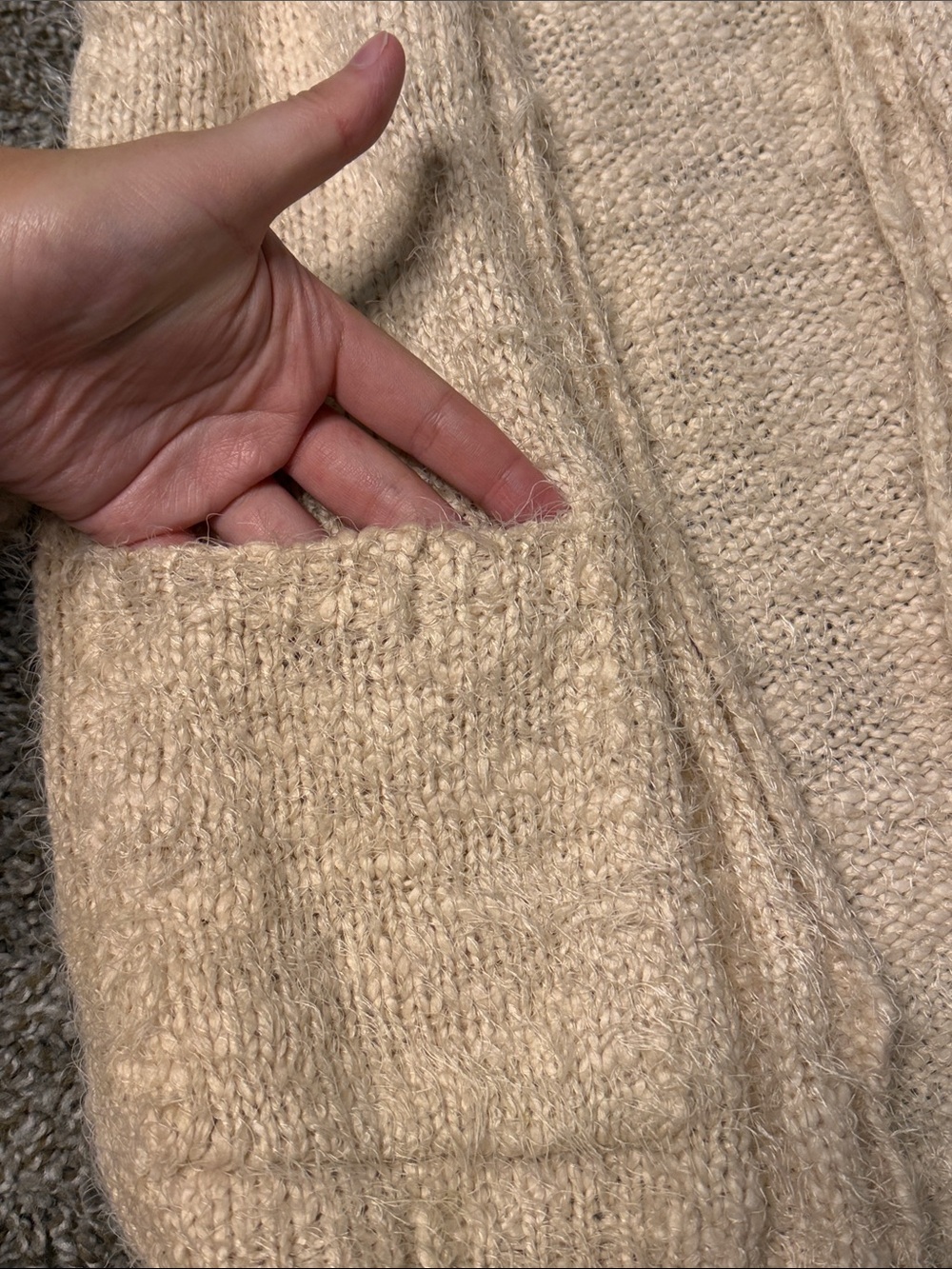 Ashley By 26 International Hooded Open-Front Cardigan in Beige/Cream - Picture 5 of 7